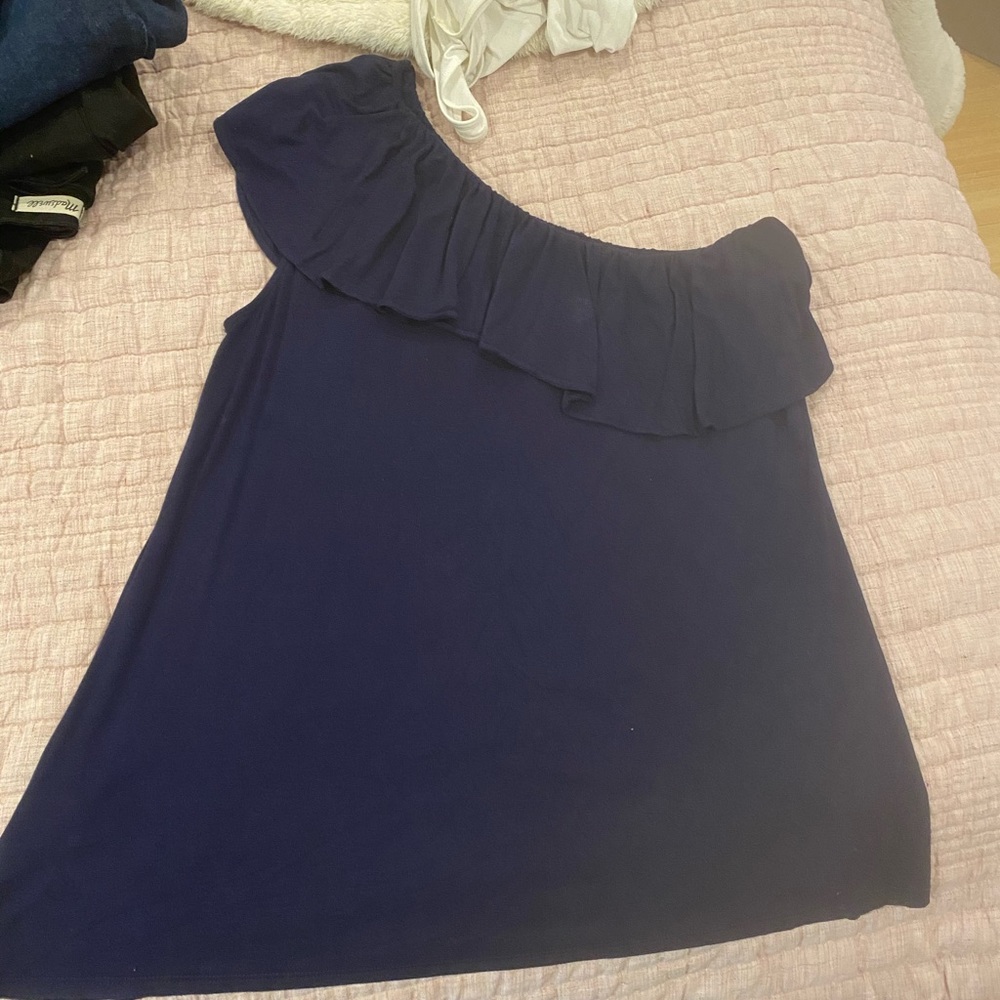 Lilly Pulitzer Navy one shoulder ruffle top